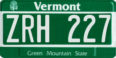 VT license plate ZRH227
