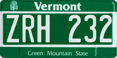 VT license plate ZRH232