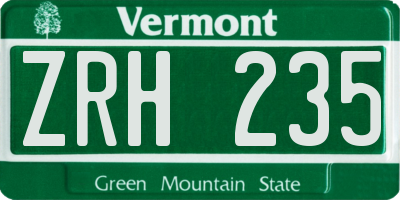 VT license plate ZRH235