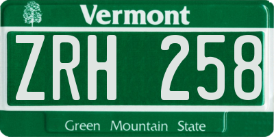 VT license plate ZRH258