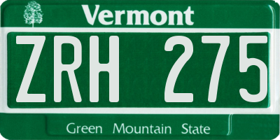 VT license plate ZRH275