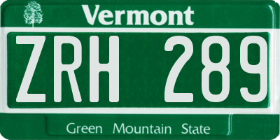 VT license plate ZRH289