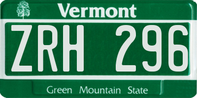 VT license plate ZRH296