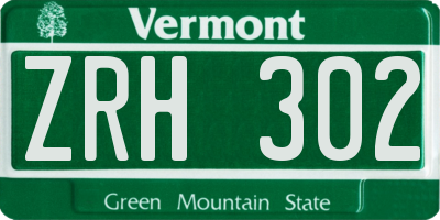 VT license plate ZRH302