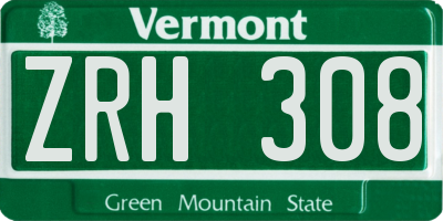 VT license plate ZRH308