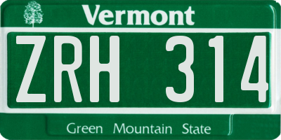 VT license plate ZRH314