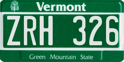 VT license plate ZRH326