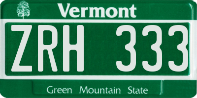 VT license plate ZRH333