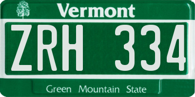 VT license plate ZRH334