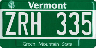 VT license plate ZRH335