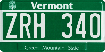 VT license plate ZRH340