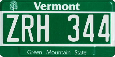 VT license plate ZRH344