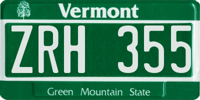 VT license plate ZRH355