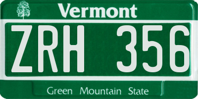 VT license plate ZRH356