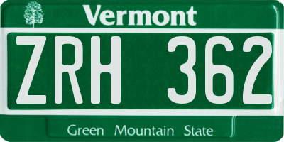 VT license plate ZRH362