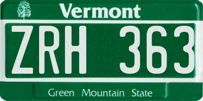 VT license plate ZRH363