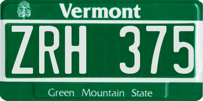 VT license plate ZRH375