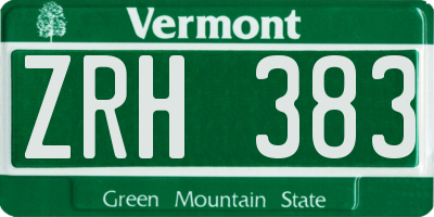 VT license plate ZRH383