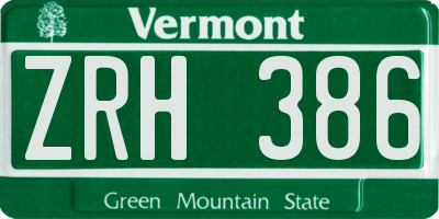 VT license plate ZRH386