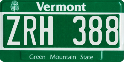 VT license plate ZRH388