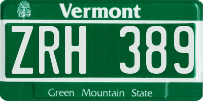 VT license plate ZRH389