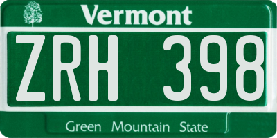 VT license plate ZRH398
