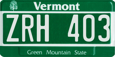 VT license plate ZRH403