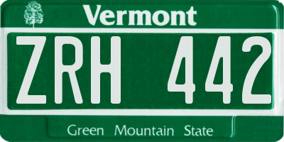 VT license plate ZRH442