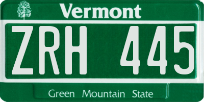 VT license plate ZRH445