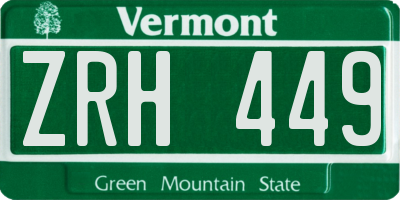 VT license plate ZRH449