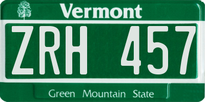VT license plate ZRH457