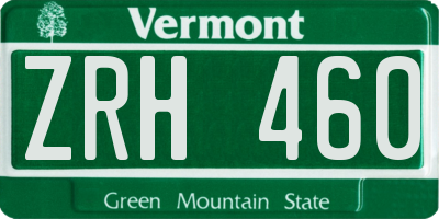 VT license plate ZRH460