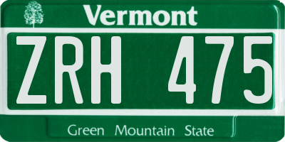 VT license plate ZRH475