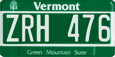 VT license plate ZRH476