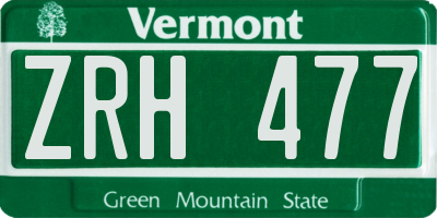 VT license plate ZRH477