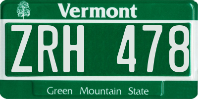 VT license plate ZRH478