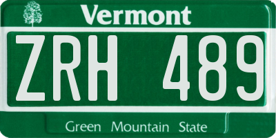 VT license plate ZRH489