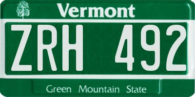VT license plate ZRH492