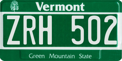 VT license plate ZRH502