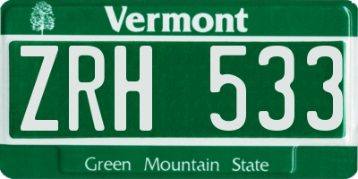 VT license plate ZRH533