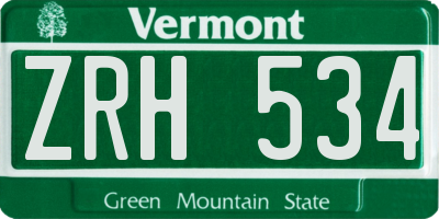 VT license plate ZRH534