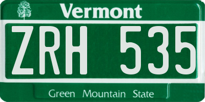 VT license plate ZRH535