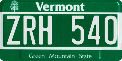 VT license plate ZRH540