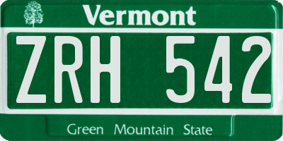 VT license plate ZRH542