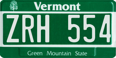 VT license plate ZRH554