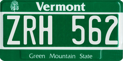 VT license plate ZRH562