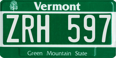 VT license plate ZRH597