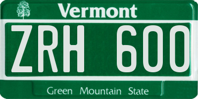 VT license plate ZRH600