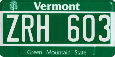 VT license plate ZRH603