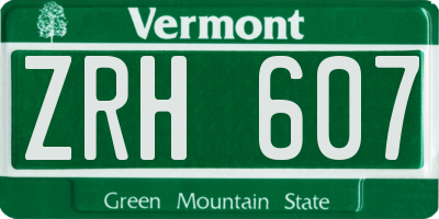 VT license plate ZRH607